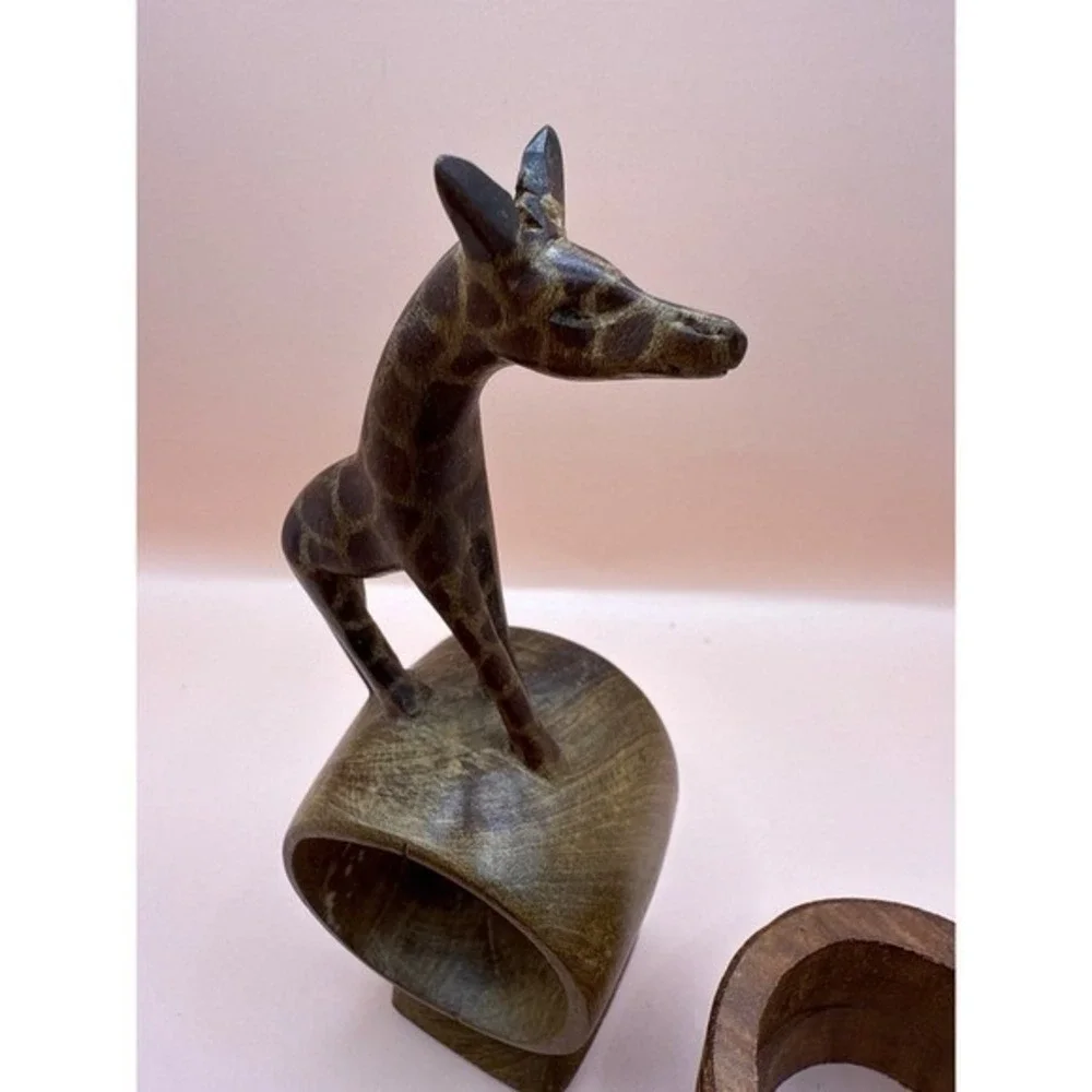 Hand Carved Wood Napkin Rings Various Lot‎ Set Rustic Home Decor Giraffe